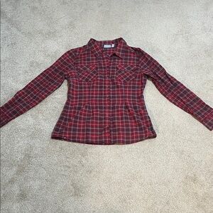Athleta Red Plaid Button-Down Shirt